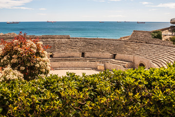 A view of the roman amphitheater in Tarragona, Spain - obrazy, fototapety, plakaty