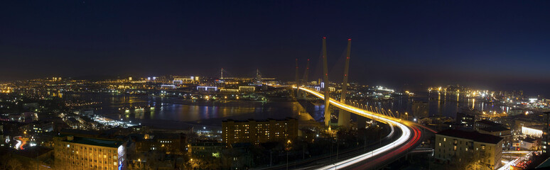 Fototapeta na wymiar Panorama of Zolotoy Rog bay, Vladivostok, Russia