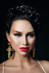 Make up of beautiful brunet woman. Beauty Red Lip Makeup