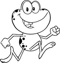 Black And White Cute Frog Cartoon Character Running