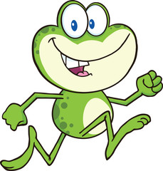 Cute Green Frog Cartoon Character Running