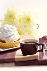 Coffee and cake with whipped cream