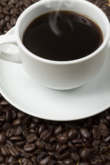 Hot coffee and beans