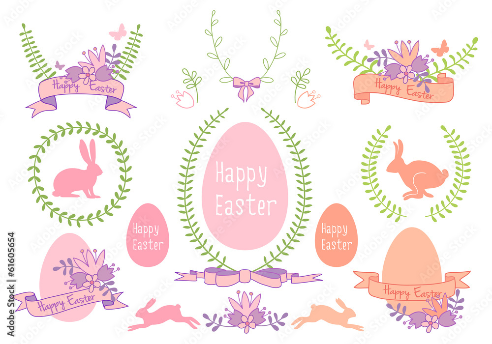 Canvas Prints happy easter laurel frames, vector design set