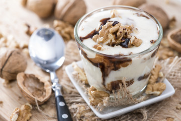 Walnut Yoghurt with Chocolate sauce