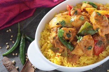 Indian chicken Jalfrezzi curry with rice © neillangan