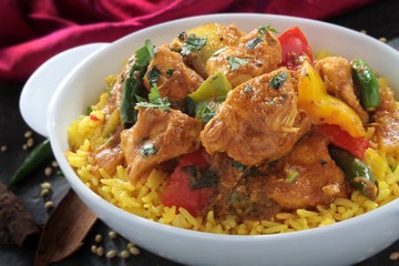 Indian chicken Jalfrezzi curry with rice