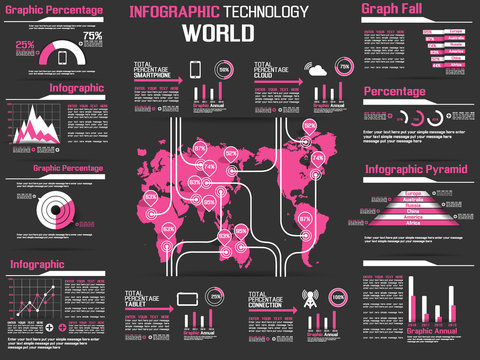 INFOGRAPHIC COLLECTION ELEMENT TECHNOLOGY WORLD PINK