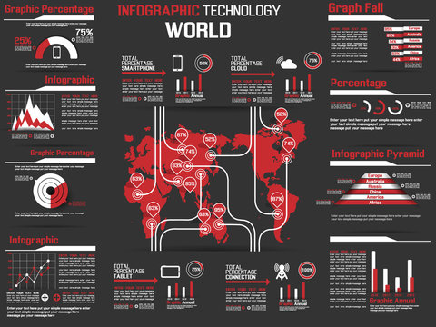 INFOGRAPHIC COLLECTION ELEMENT TECHNOLOGY WORLD RED