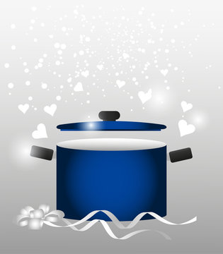 pentola blu con coperchio