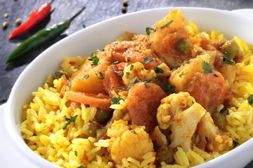 Indian vegetable curry with pilau rice