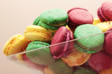 mixed macaroons in glass bowl