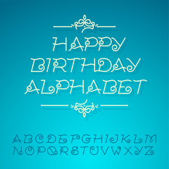 Hand-drawn alphabet letters, birthday design card, vector Eps10.