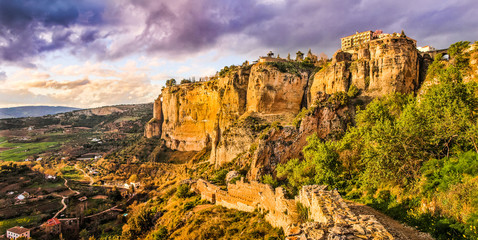 Panoramic view of the city of Ronda at sunset, Andalusia, Spain - obrazy, fototapety, plakaty