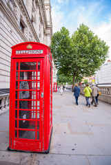 Iconic red telephone boxes in the streets of London