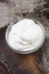 Homemade sour cream or smetana, vertical shot