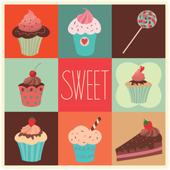 Set of vector sweet cupcakes