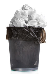Metal trash bin from paper isolated on white