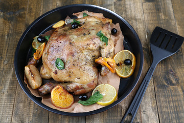 Whole roasted chicken with vegetables