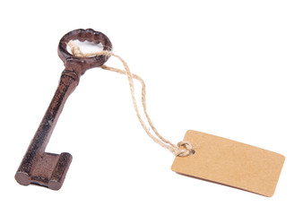 Key with empty tag, isolated on white