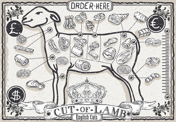 Fototapeta premium Cut of Lamb on Vintage Page