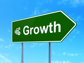 Business concept: Growth and Calculator on road sign background