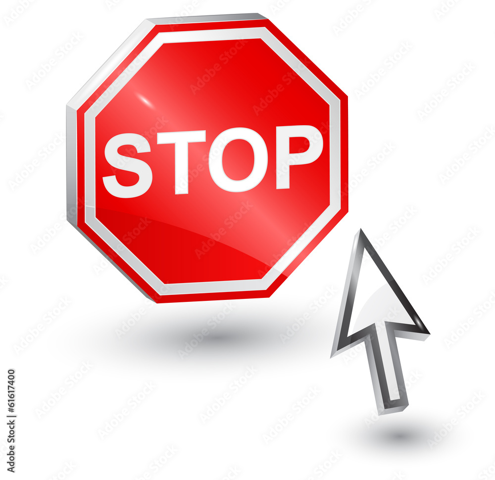 Poster stop sign and computer arrow mouse.