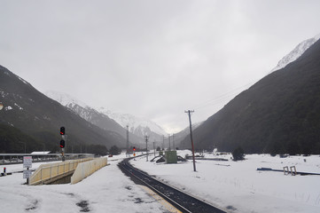 Train railway at ice mountain