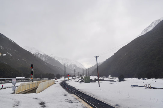 Train railway at ice mountain