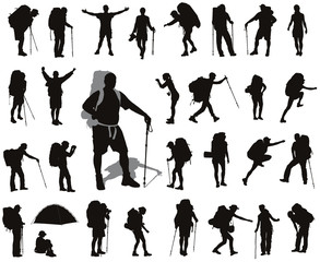 People with backpack detailed vector silhouettes set. EPS 8 - 61619832