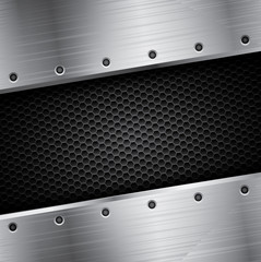 Metal background with steel frame and carbon pattern background