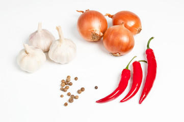 Garlic, onion, pepper and spice