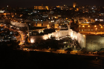 Fototapeta na wymiar Night in Jerusalem old city, Temple Mount with Al-Aqsa Mosque, v
