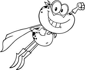 Black And White Frog Superhero Cartoon Character Flying
