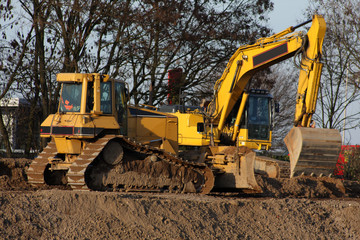 bulldozer and excavator