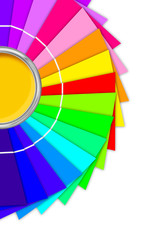 Obraz premium bright palette of colors and open tin can with yellow paint isol