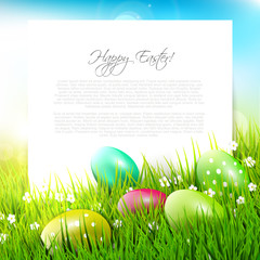 Easter eggs in the grass - Easter illustration with copyspace