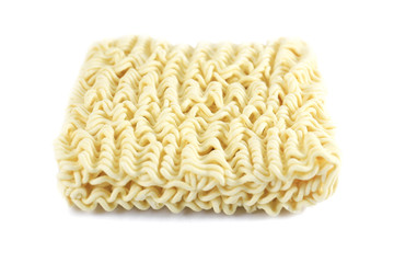 A block of dried Instant noodles isolated on a white background