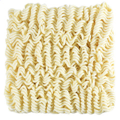 A block of dried Instant noodles isolated on a white background