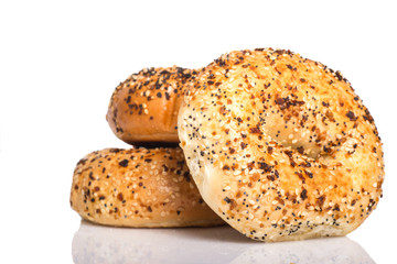 Fresh Everything bagels on a white background