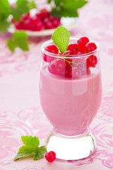 Raspberry dessert panna cotta, selective focus.