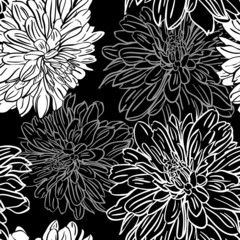 Monochrome seamless background with flowers. Vector illustration