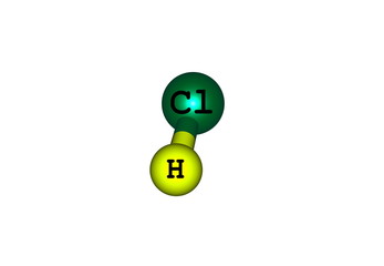 Hydrogen chloride molecular structure on white