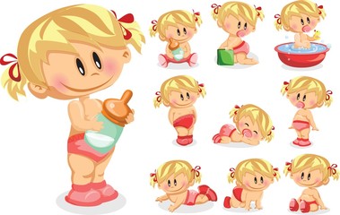 Векторная иллюстрация новорожденных девочек