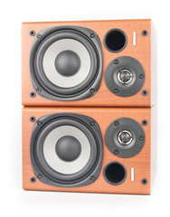 wooden sound speakers isolated on white background