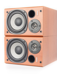 Fototapeta premium wooden sound speakers isolated on white background