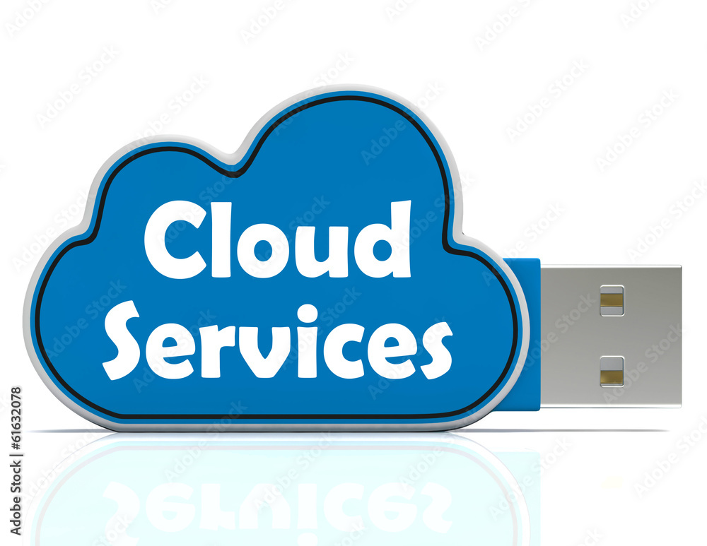 Poster cloud services memory stick shows internet file backup and shari