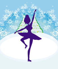 Abstract card with a silhouette of a female figure skater © diavolessa