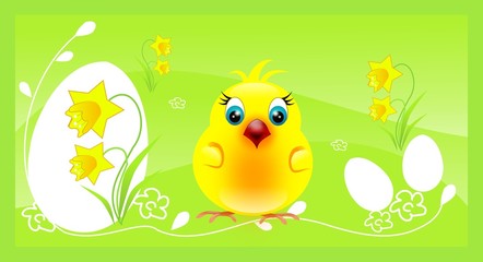 One chicken on easter background