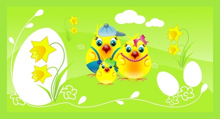 Fototapeta na wymiar Easter background with chickens family